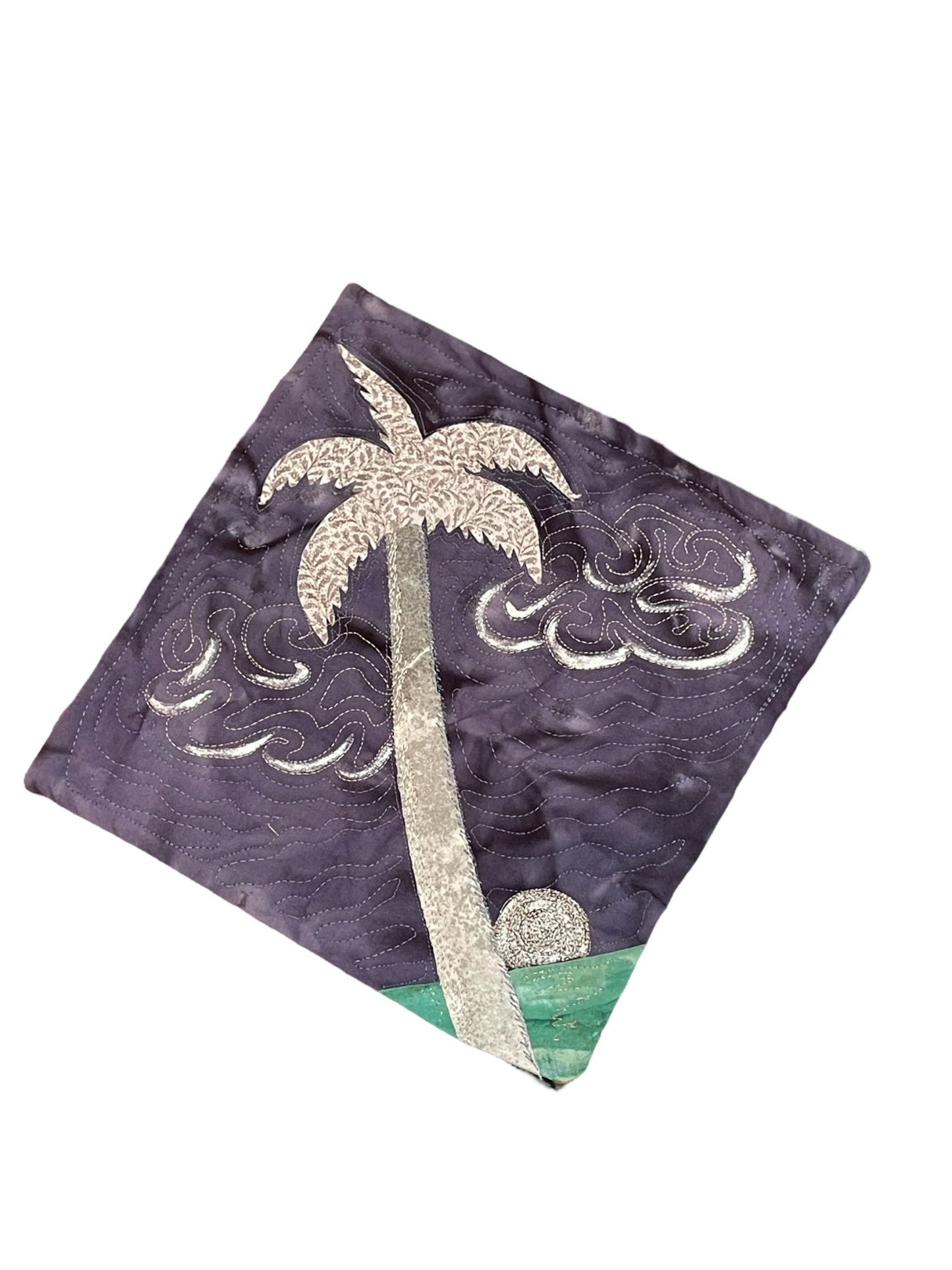 12x12 Batik Embroidered Tybee Palm Tree - The Irritable Pelican Artisan Gallery