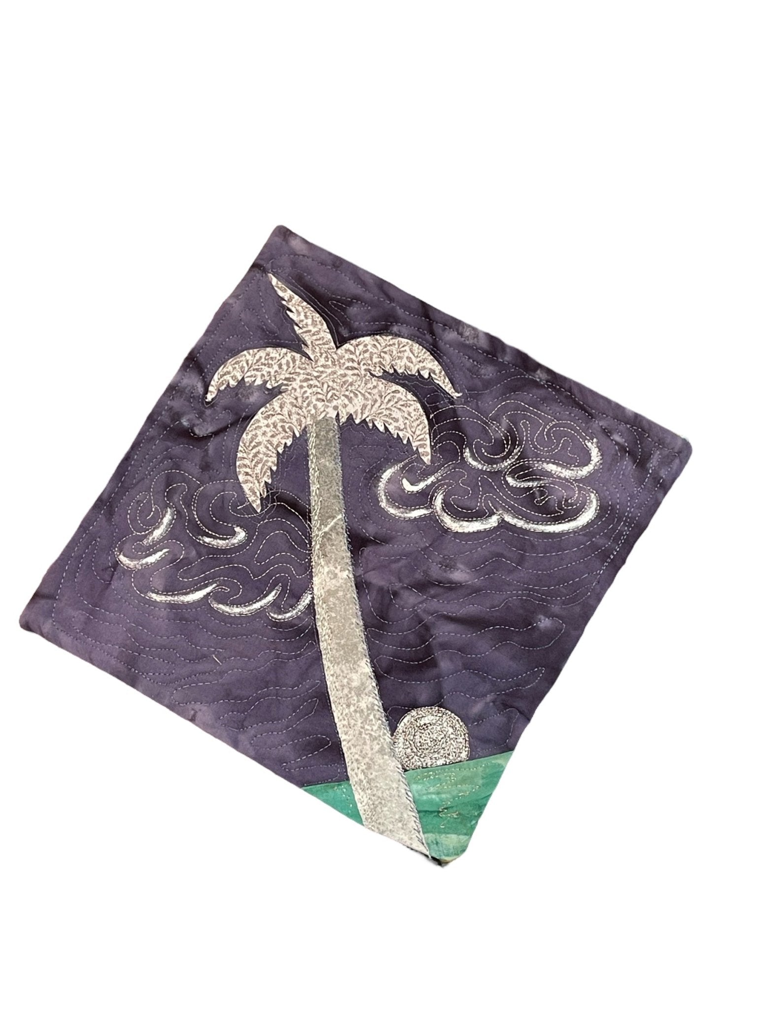 12x12 Batik Embroidered Tybee Palm Tree - The Irritable Pelican Artisan Gallery