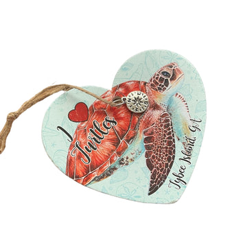 Wooden Tybee "I Love Turtles" Ornament - The Irritable Pelican Artisan Gallery