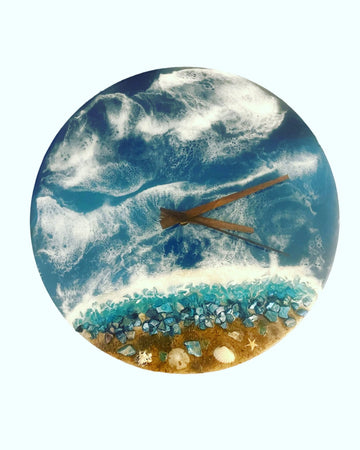 12" Round Ocean Themed Resin Clock - The Irritable Pelican Artisan Gallery