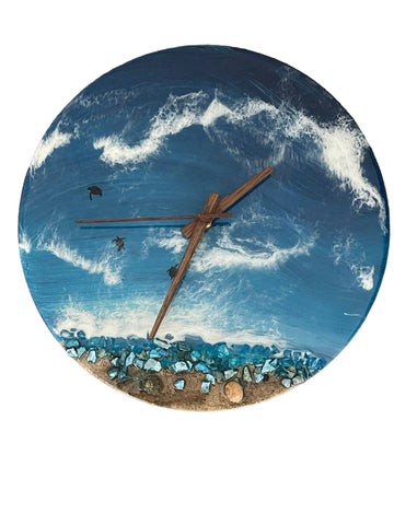 12" Round Ocean Themed Resin Clock Numbers/Dashes/Tide Clock - The Irritable Pelican Artisan Gallery