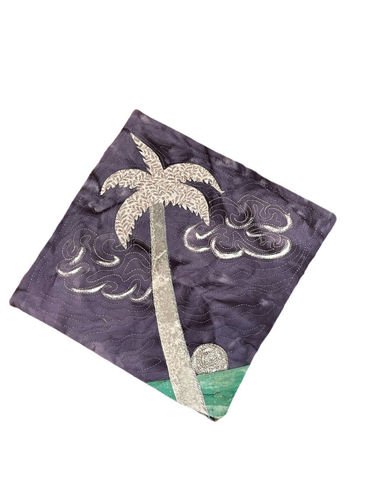 12x12 Batik Embroidered Tybee Palm Tree - The Irritable Pelican Artisan Gallery