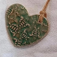 3.5" Green Heart Imprinted with Turtles - The Irritable Pelican Artisan Gallery