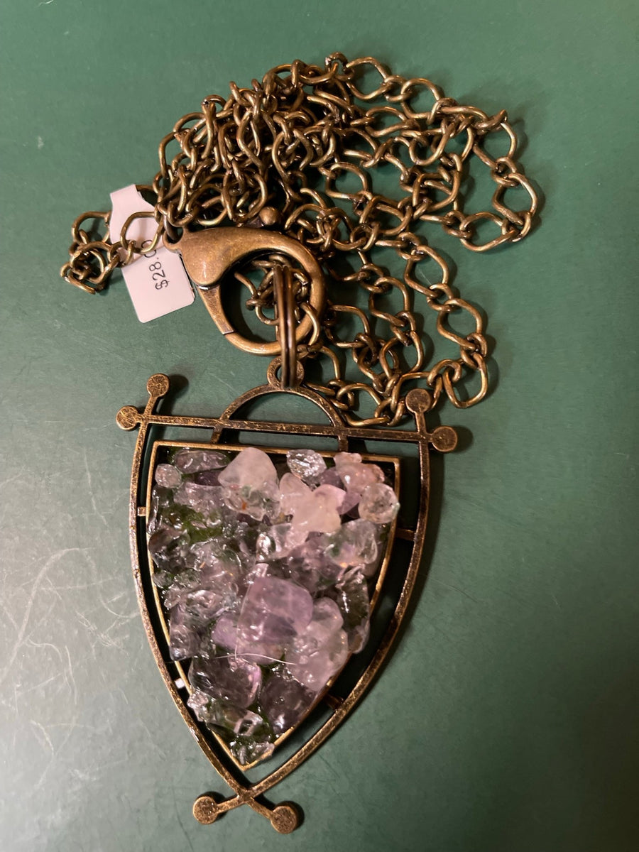 Amethyst Chips Pendant on Antique Gold Chain Necklace - The Irritable Pelican Artisan Gallery