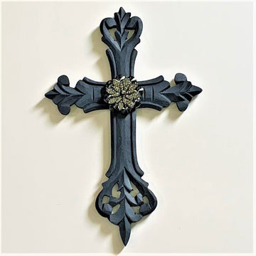 Black Chalk Cross with Black Crystal Pendant - The Irritable Pelican Artisan Gallery