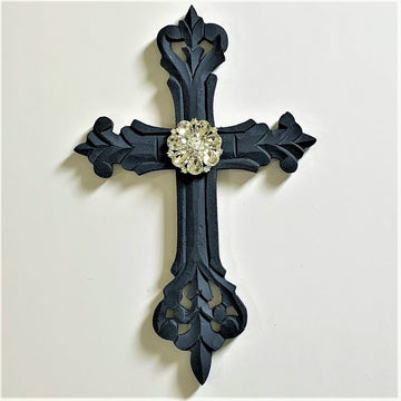 Black Chalk Cross with White Crystal Pendant - The Irritable Pelican Artisan Gallery