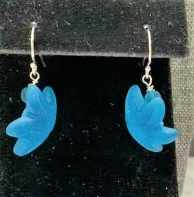 Cerulean Blue Pressed Glass Starfish Earrings - The Irritable Pelican Artisan Gallery