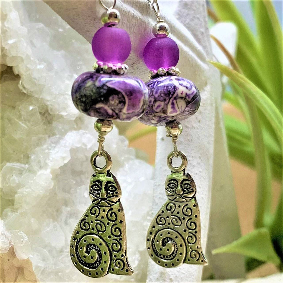 Composite Stone of Purple and Pewter Earrings - The Irritable Pelican Artisan Gallery