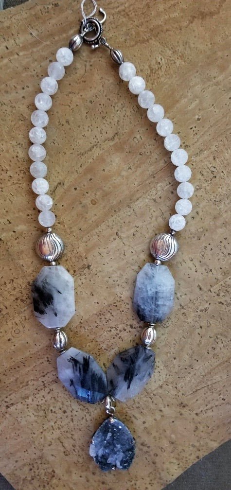 Crackle Quartz & Druzy Beaded Necklace - The Irritable Pelican Artisan Gallery