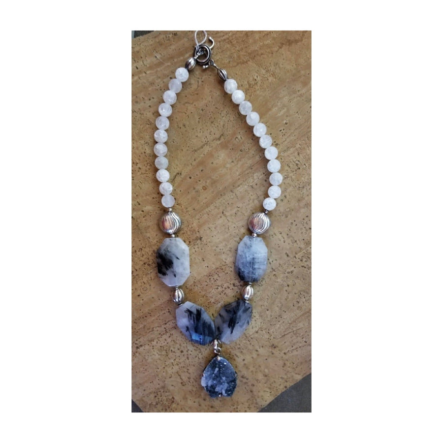 Crackle Quartz & Druzy Beaded Necklace - The Irritable Pelican Artisan Gallery