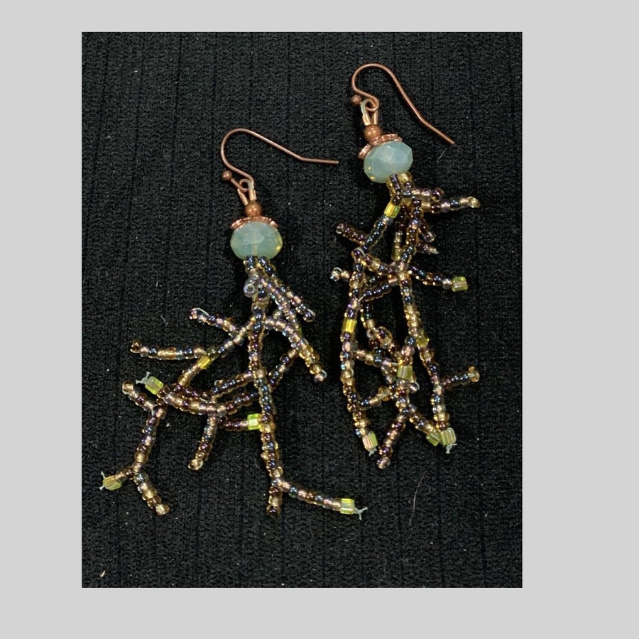 Czech Glass, Seed Beads and Copper Earrings - The Irritable Pelican Artisan Gallery