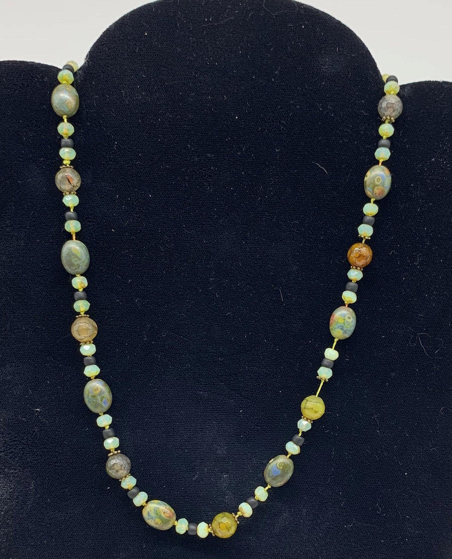 Czech Glass/Agate Necklace - The Irritable Pelican Artisan Gallery