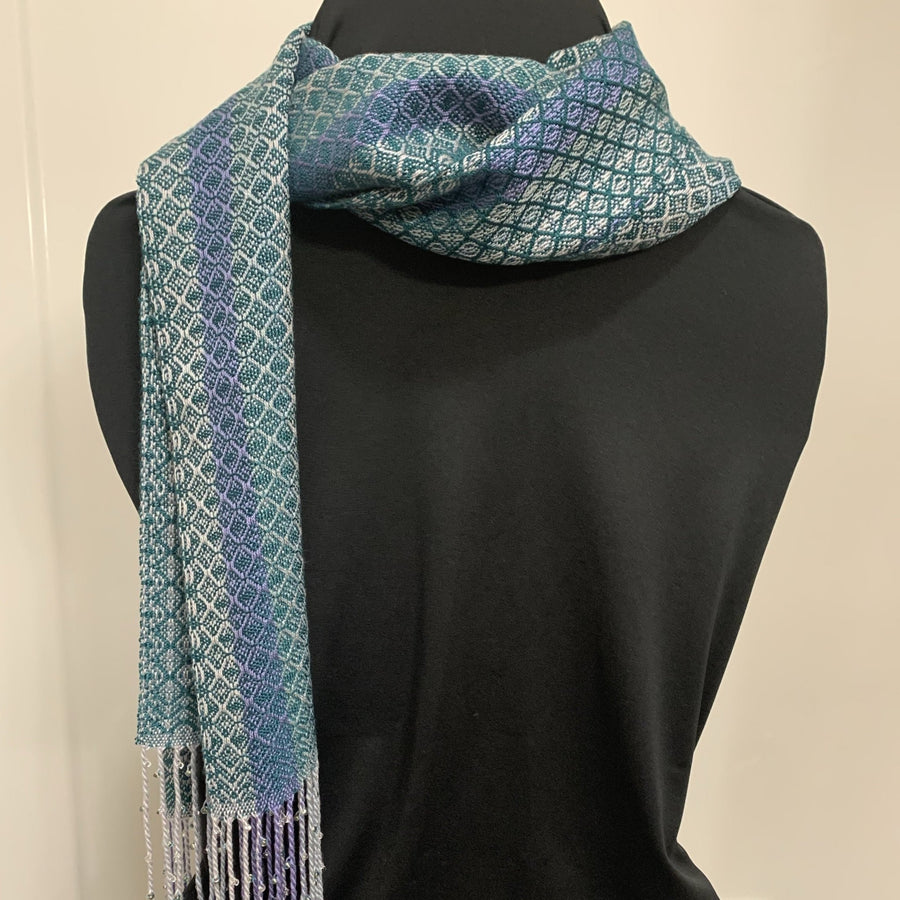 Deep Teal Handwoven Dressy Tensel and Glass Beaded Scarf - The Irritable Pelican Artisan Gallery