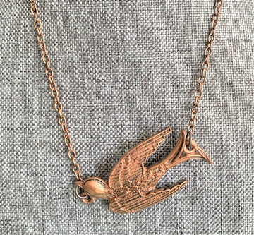 Flying Bird Pendant on Copper Chain Necklace - The Irritable Pelican Artisan Gallery