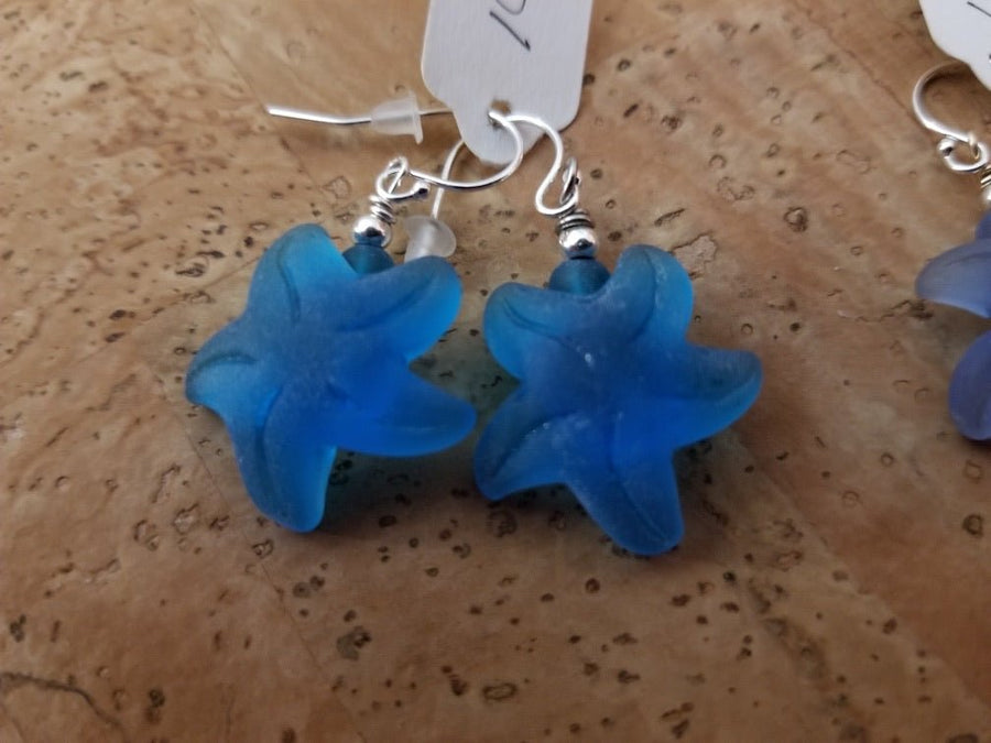 Glass Starfish and Sterling Earrings - The Irritable Pelican Artisan Gallery