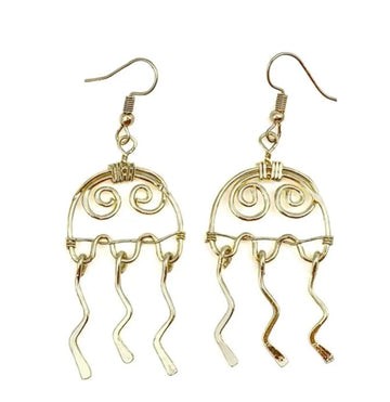 Gold-Plated Jellyfish Earrings w/GF Earwires - The Irritable Pelican Artisan Gallery
