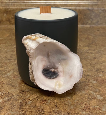 Gray Wood Wick Ceramic Candle with Oyster Shell - The Irritable Pelican Artisan Gallery