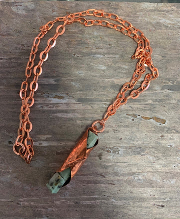 Hand Wrought Copper with African Turquoise Pendant Necklace - The Irritable Pelican Artisan Gallery