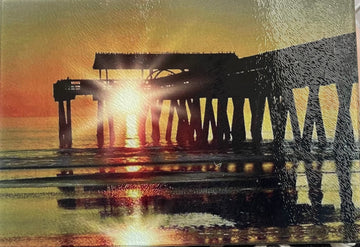 "Tybee Pier at Dawn" Tempered Glass Cutting Board