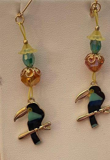 Gold Plated Toucan Dangle Earrings