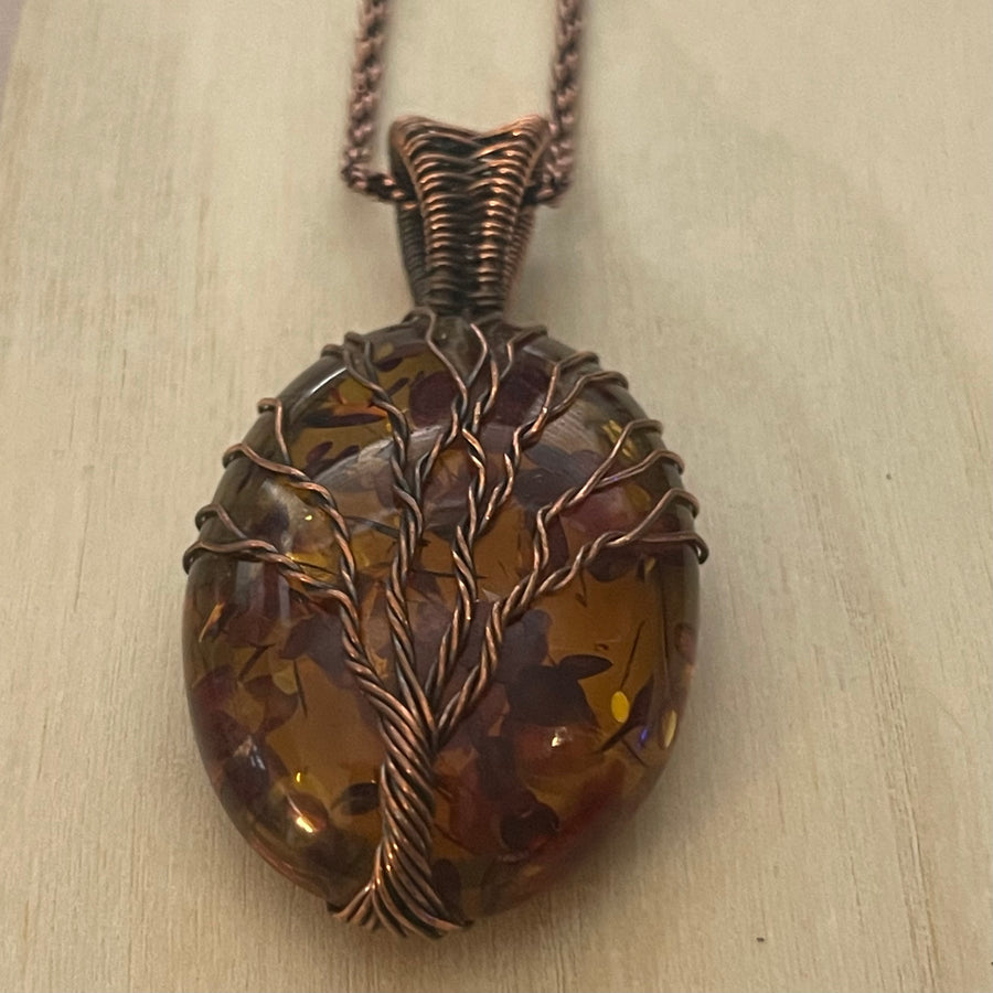 Copper Wrapped Baltic Amber Pendant-Tybee