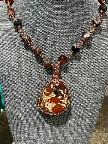 Jasper Necklace Surrounded byWire Wrapped Agate
