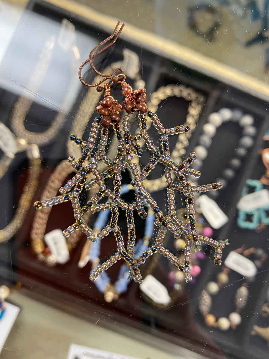 Woven Beaded Coral Earrings