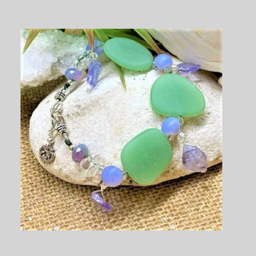 Mint Green Sea Glass Knotted Bracelet - The Irritable Pelican Artisan Gallery
