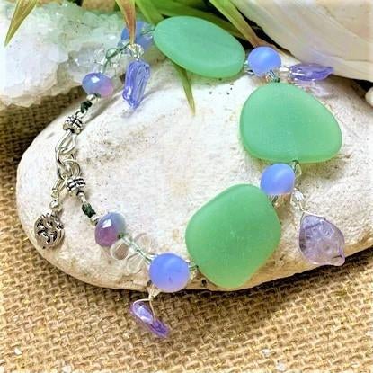 Mint Green Sea Glass Knotted Bracelet - The Irritable Pelican Artisan Gallery