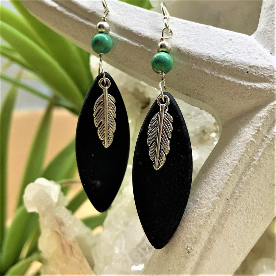 Sea Glass and Feather Earrings - The Irritable Pelican Artisan Gallery