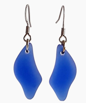 Wave Beach Glass Earrings - Dk Blue - The Irritable Pelican Artisan Gallery
