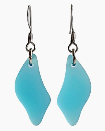 Wave Beach Glass Earrings - Md Blue - The Irritable Pelican Artisan Gallery