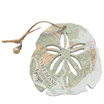 Wooden Tybee Sand Dollar Map Ornament - The Irritable Pelican Artisan Gallery