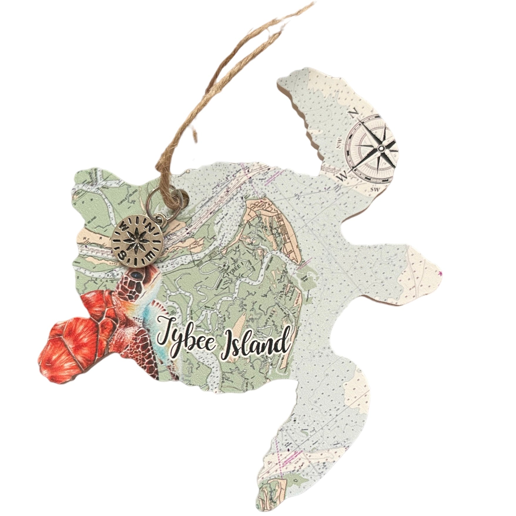 Wooden Tybee Turtle Map Ornament - The Irritable Pelican Artisan Gallery