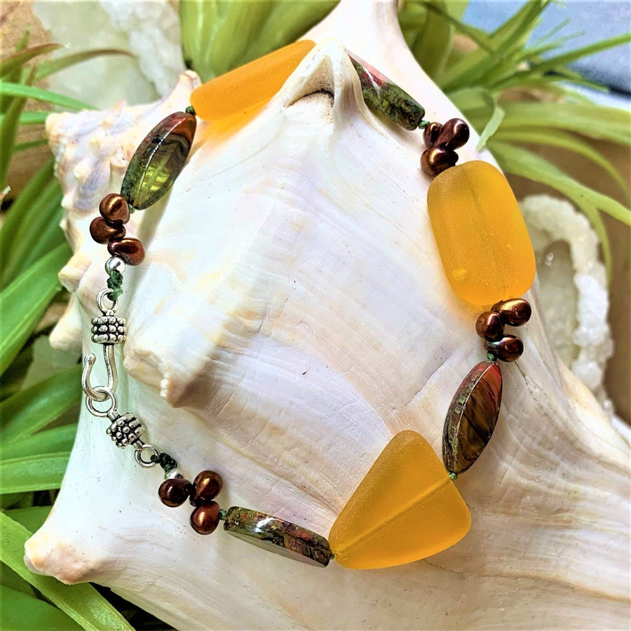 Yellow Sea Glass Knotted Bracelet - The Irritable Pelican Artisan Gallery